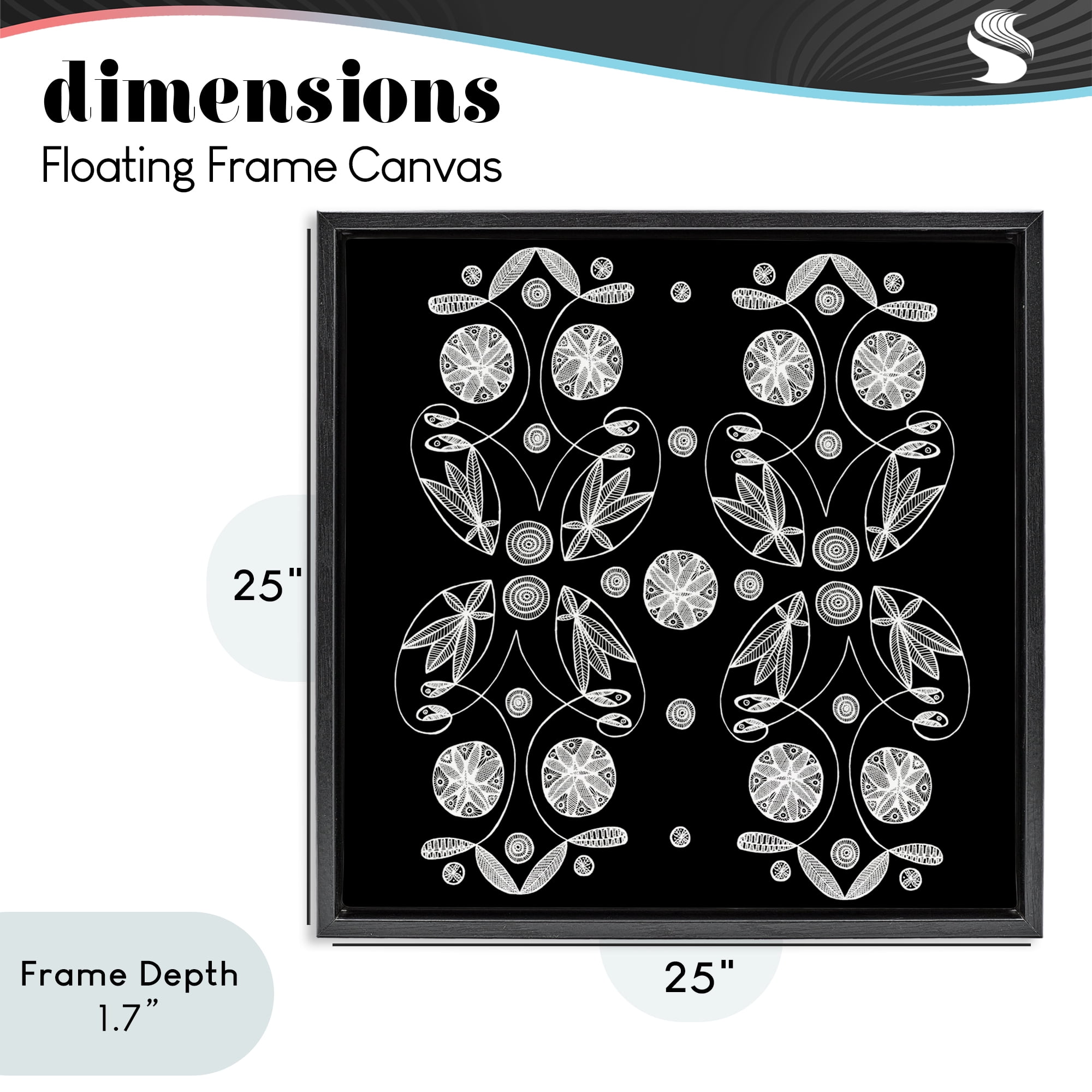 Stupell Industries Symmetrical Flower-Like Patterns Black Framed Floater Canvas Wall Art, design by El Perkin