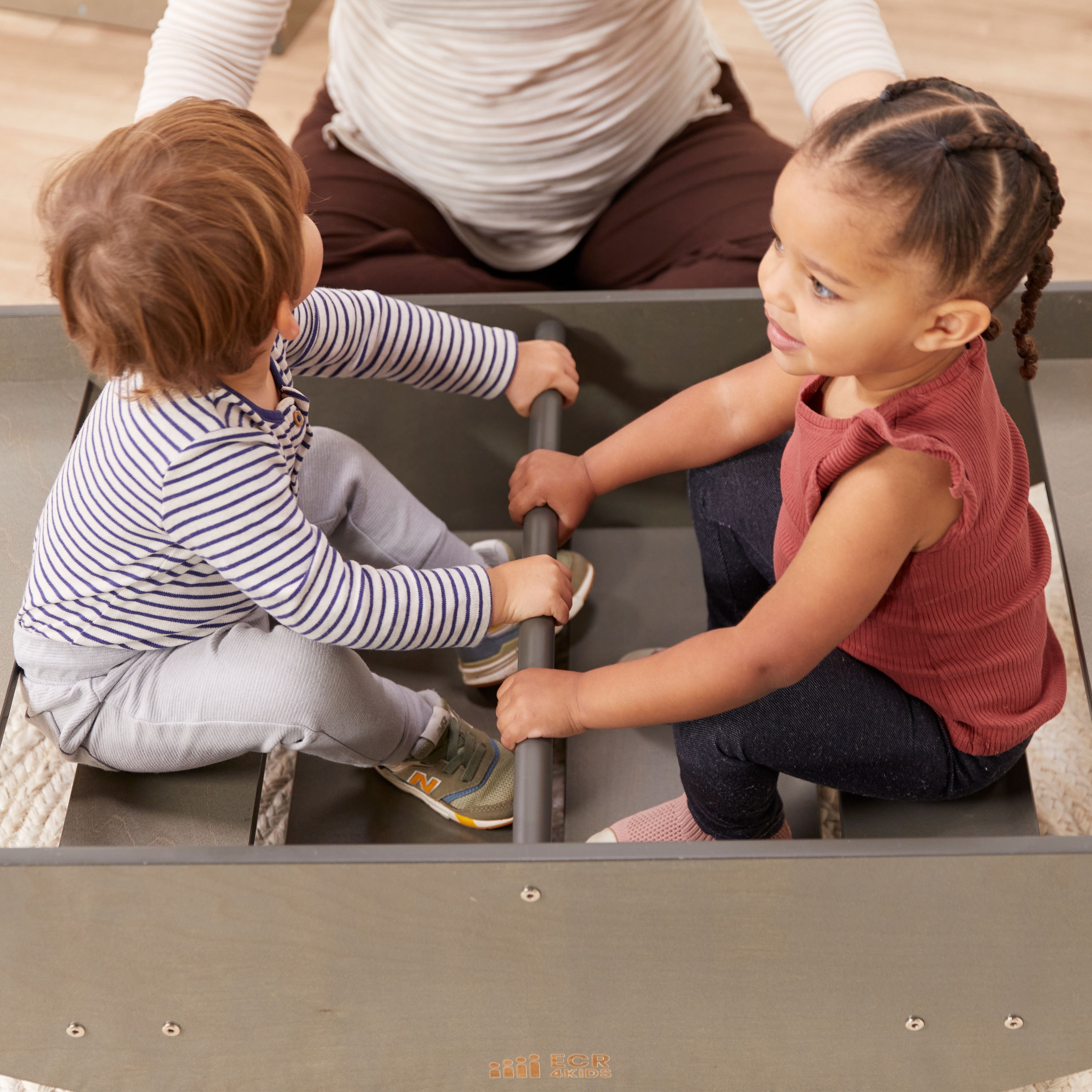 ECR4Kids Wooden Rocking Boat and Steps Play Center, Montessori Furniture, Grey Wash