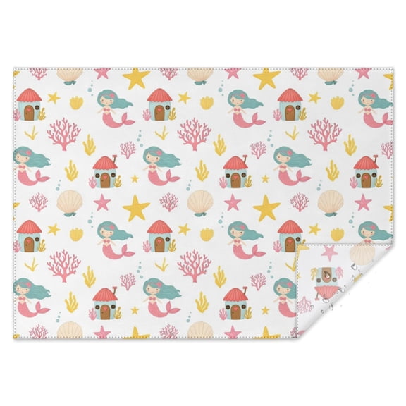 White Mermaid Pattern Rectangle Tablecloth 60"x84",Waterproof Polyester Rectangle Table Cloth, Wipeable Spillproof Polyester Tablecloth for Dining, Camping, Indoor and Outdoor