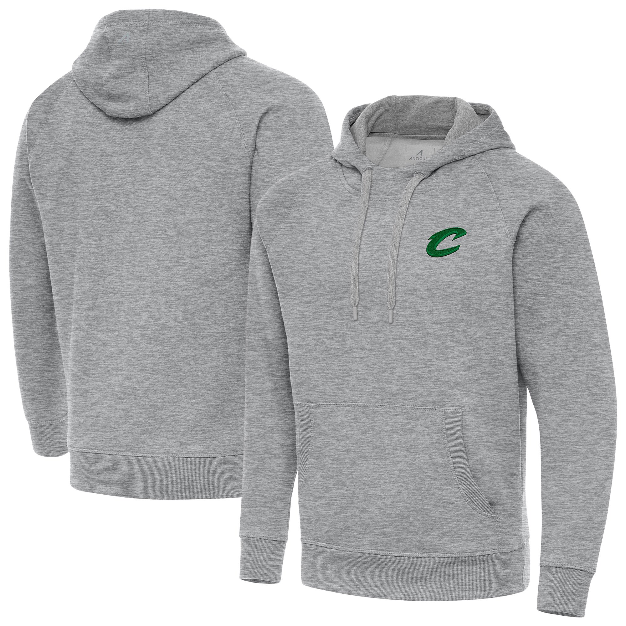 Men's Antigua Heather Gray Cleveland Cavaliers St. Patrick's Day Victory Raglan Pullover Hoodie