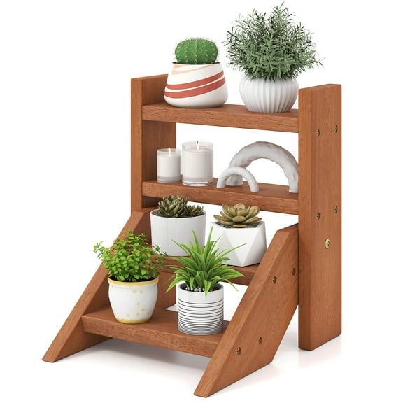 Costway 4-Tier Wood Small Flowerpot Holder Plant Stand for Multiple Succulents Patio