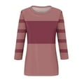 thumbnail image 5 of CLOISE Tops for Women Fall Trendy Striped Tops Scoop Neck 3/4 Sleeve Shirts Loose Colorblock Basic Blouses Y2k Outfits Purple XL, 5 of 5