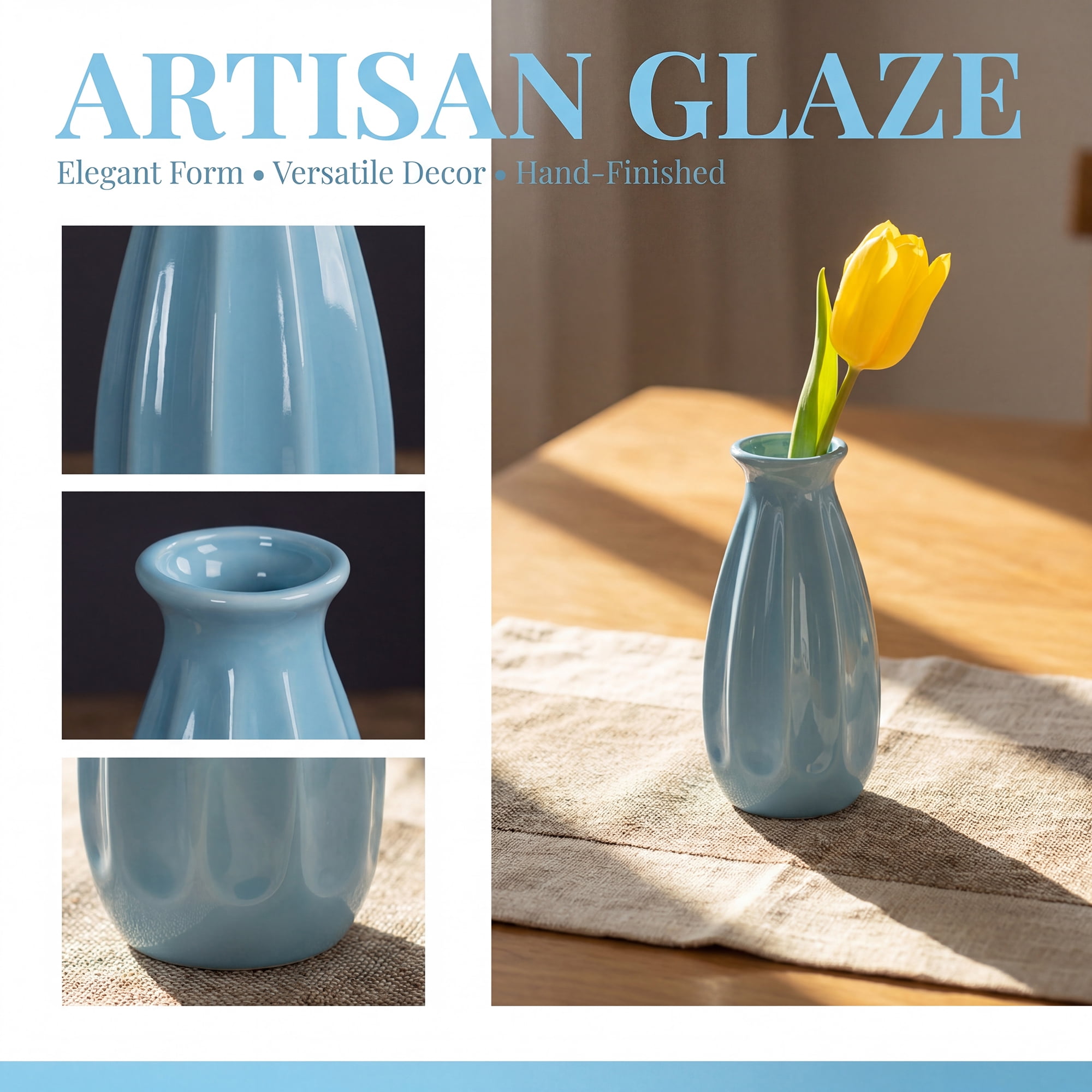 Unique Bargains Mini Ceramic Matte Ribbed Flower Vase Blue 2.4"L x 2.4"W x 5.1"H