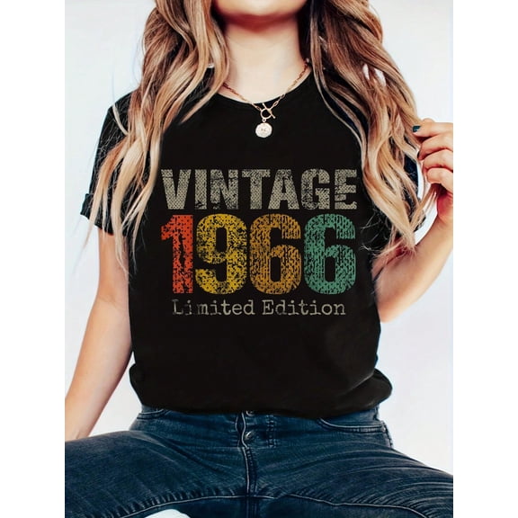 Vintage 1966 Limited Edition 59th Birthday Gifts 59 Year Old T-Shirt - 100% Cotton T Shirts For Women, Summer Tops Clothes