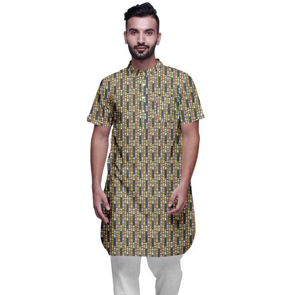 Atasi Printed Kurta For Men Mandarin Collar Cotton Cambric Casual Kurta Shirt
