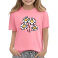 thumbnail image 3 of Pink Girls T-Shirt with Daisy Print, Short Sleeve Cotton Tee for Kids & Kidss, Cute Flower Top for Girls, Casual Play Shirt,Size 5 T, 3 of 9