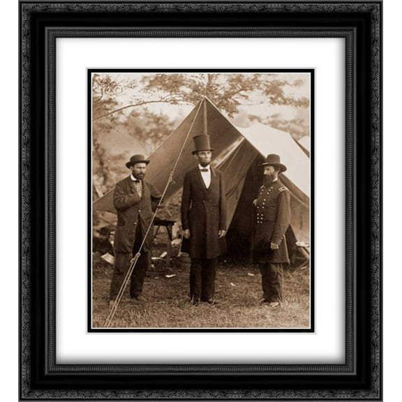 President Lincoln on the Battlefield of Antietam, Maryland, October 2, 1862 2x Matted 20x22 Black Ornate Framed Art Print by Gardner, Alexander