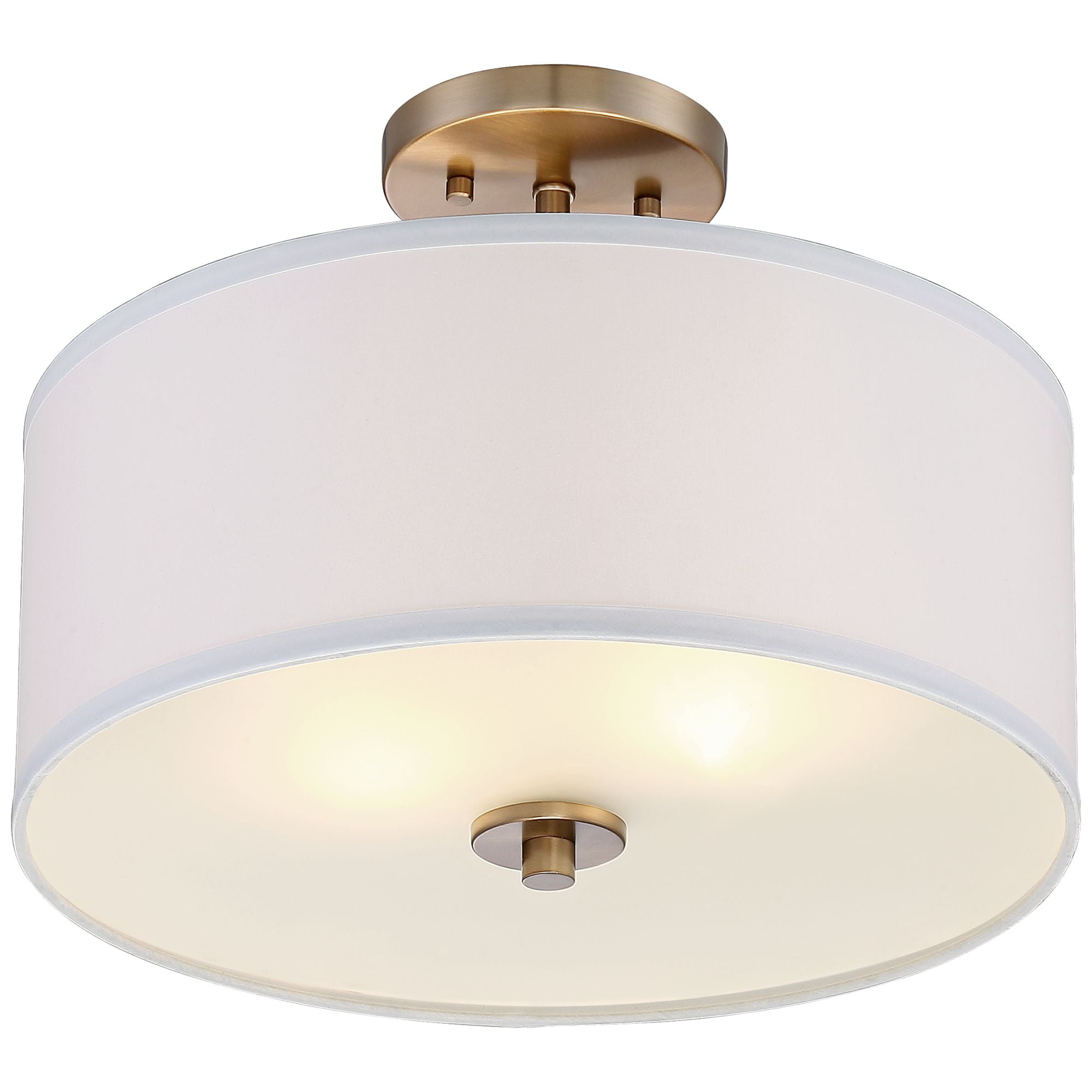 Possini Euro Design Halsted Modern Ceiling Light Semi Flush Mount Fixture 15" Wide Warm Brass 2-Light Oatmeal Linen Drum for Bedroom Living Room House