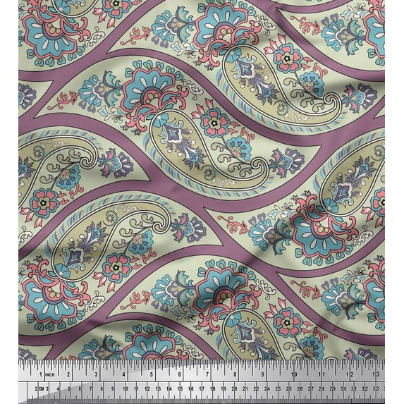 Soimoi Poly Georgette Fabric Waves,Floral & Paisley Print Fabric by Yard 52 Inch Wide
