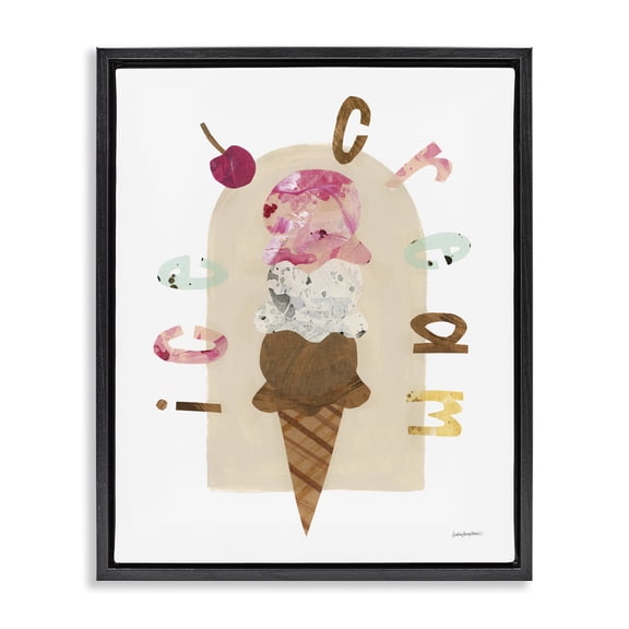 Stupell Industries Ice Cream Whimsy Food & Beverage Painting Black Floater Framed Canvas Art Print Wall Art, 17 x 21