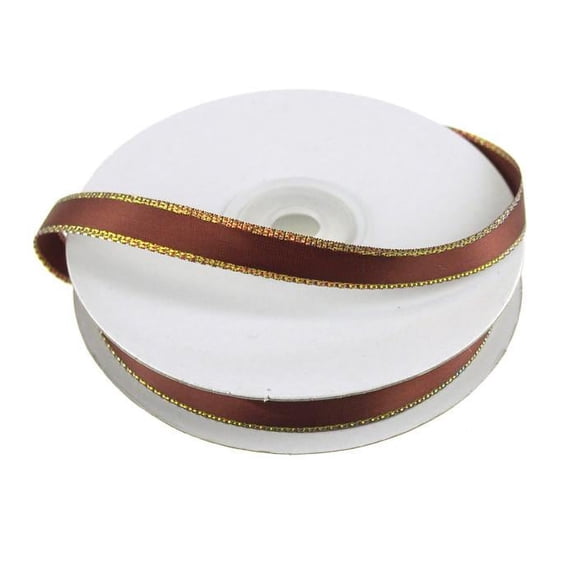 Satin Ribbon with Iridescent Edge, 3/8-inch, 25-yard, Brown
