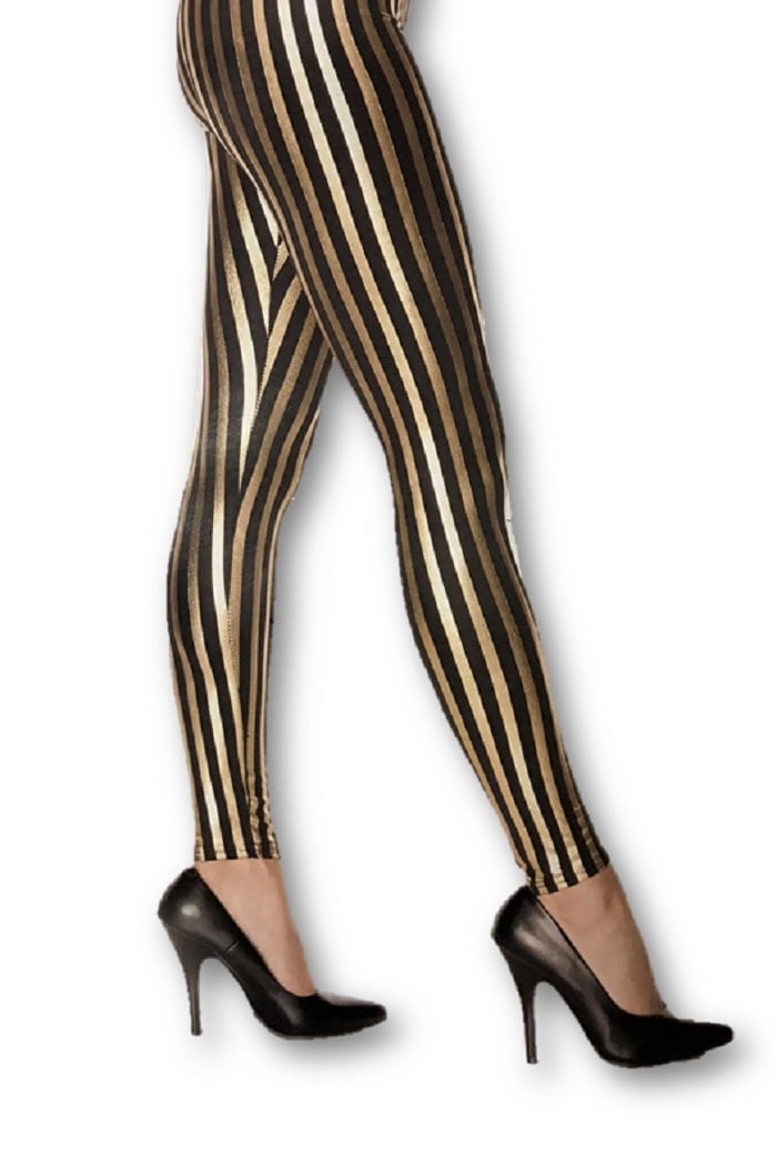 Shiny Metallic Gold /& Black Striped Stretch Leggings Adult Women/'s Costume XS-LG