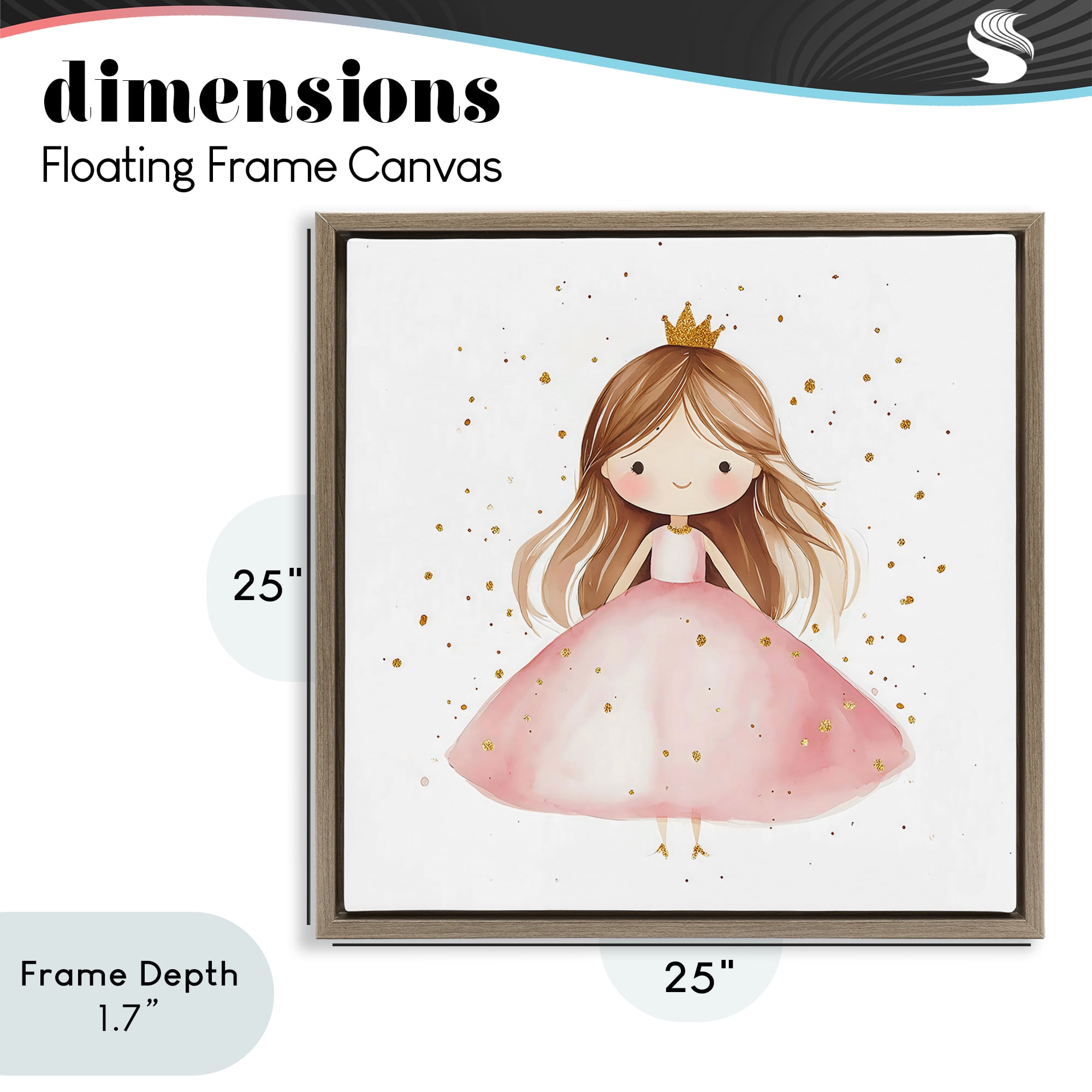 Stupell Industries Little Princess with Pink Gown Brown Framed Floater Canvas Wall Art, design by Creative Studio