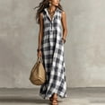 thumbnail image 5 of Bxsruta Womens Maxi Dress Plaid Long Casual Sundress Button Down Sleeveless Shirt Dress, 5 of 7