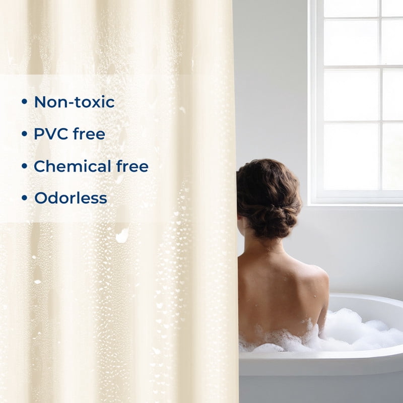 Yiannan Beige PEVA Shower Curtain Liner, Rustproof Grommets, Waterproof, 3 Magnets，72x84