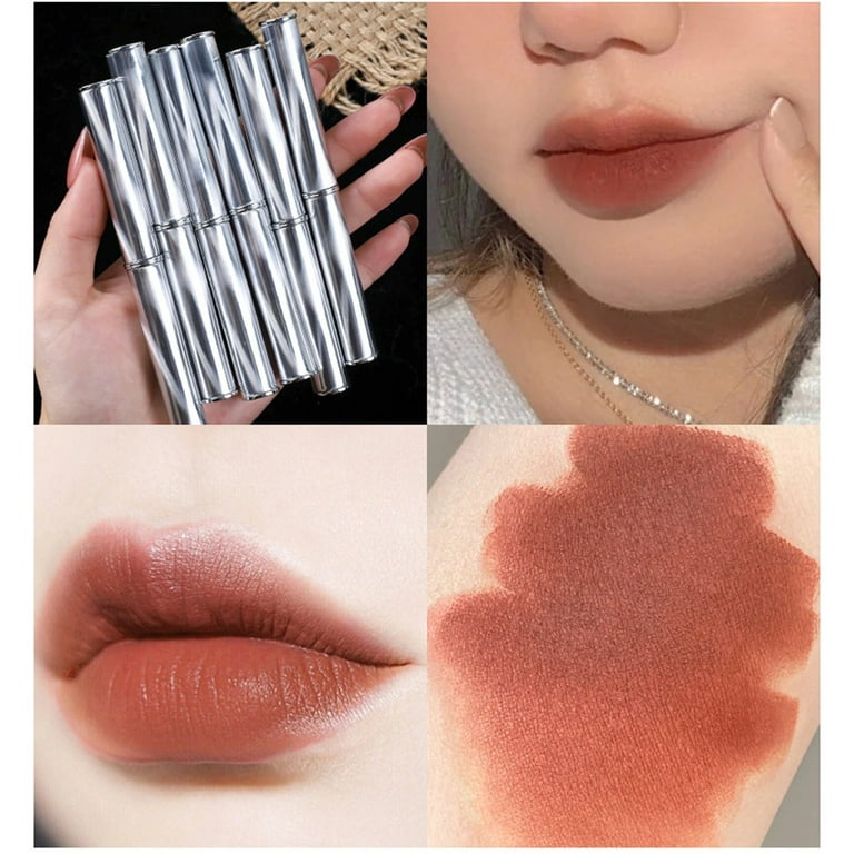 Meuva Small Silver Tube Small Thin Mouthpiece Lipstick Long Lasting  Waterproof Velvet Lip Gloss Pigmented Lip Makeup Gift For Girls And Women  skin