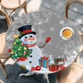 thumbnail image 2 of Grey Snowman Christmas Round Tablecloth, Fitted Table Cover with Elastic for 45"-54" Round Tables, Gifts Xmas Tree Winter Snowflake Table Cloth Outdoor Indoor Dinning Party Waterproof Tablecloths, 2 of 7