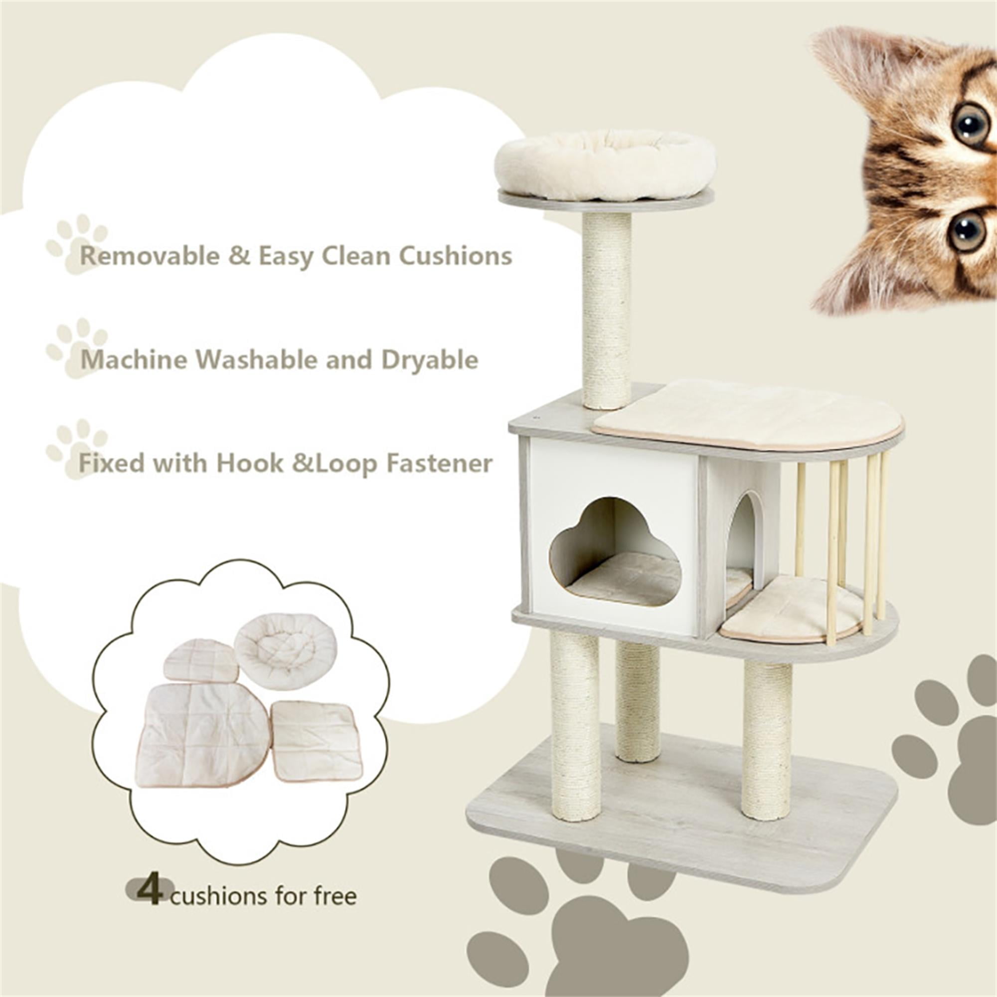 Kadyn 46" Wood Cat Tree Tower Furniture, Cat Condo with Platform, Cushionsfor, Scratch Post for Kittens Cat Tree House, Gray