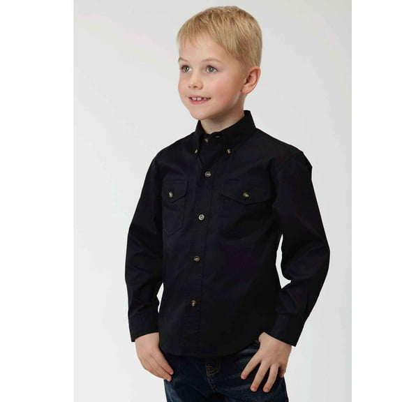 Roper Boys Black Solid Long Sleeve Western Button Shirt