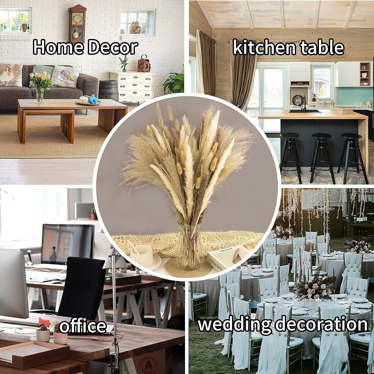 Pakyozj 65PCS Pampas Grass Decor, Including Dried Floral, Reed Dried Grass and Bunny Tails Dried Flowers, Natural Dried Pampas Grass Bouquet for Boho Decor Wedding, Home Decoration