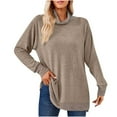 thumbnail image 2 of qolati Women's Casual Shirts Fashion Contrast Neck Long Sleeve Split Blouse Lightweight Oversized Pullovers Tee Tops 2023 Fall Clothes, 2 of 4