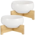 thumbnail image 2 of 2 Pcs Lotus Bowl Planters with Bases,White Ceramic Plant Bowls with Wooden Stands, No-Hole Lily Flower Pots for Water Plants, Indoor Hydroponic Planters for Decor, 2 of 6