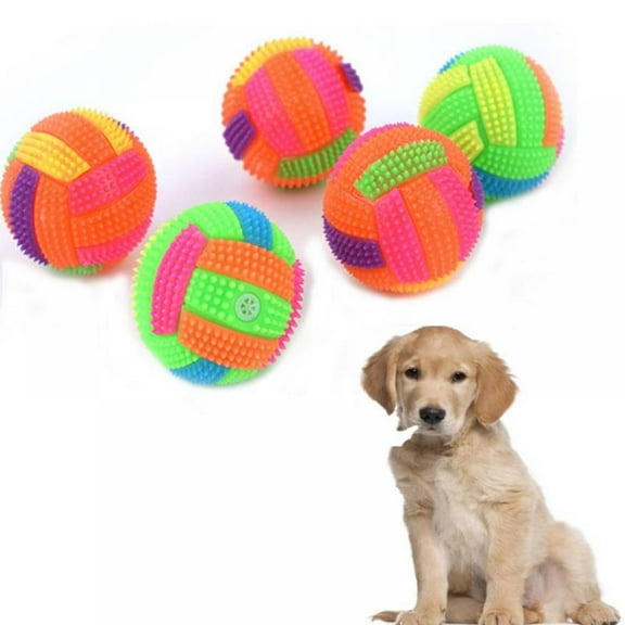 Pet Dogs Flashing Ball LED Light Sound Bouncy Ball Squeaky Spike Ball Pet Dog Cat Molar Plastic Entertained Toy Random Color