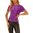 thumbnail image 1 of INSPIRE CHIC Haut en Velours à Paillettes pour Femme Col Rond Manches Courtes Blouse de Soirée Boîte de Nuit TG Violet Pâle, 1 of 6