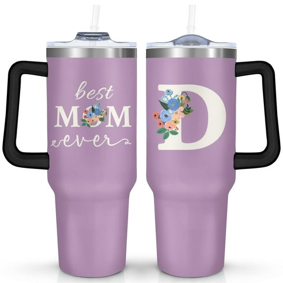 Mothers Day Gift for Mom Mug Cup 40 Oz Tumbler with Handle and Straw, Reusable Stainless Steel Water Bottle Leak Proof Insulated Travel Iced Coffee Cup Birthday Christmas Gift for Mom(D)