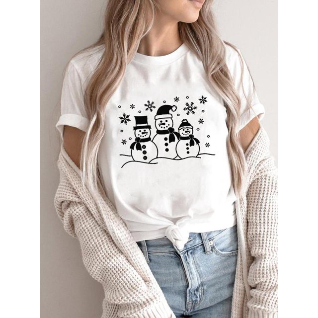 Camiseta con estampado de estrella de árbol para mujer, ropa de tendencia de los 90, Feliz Navidad, vacaciones, Año Nuevo, 2025