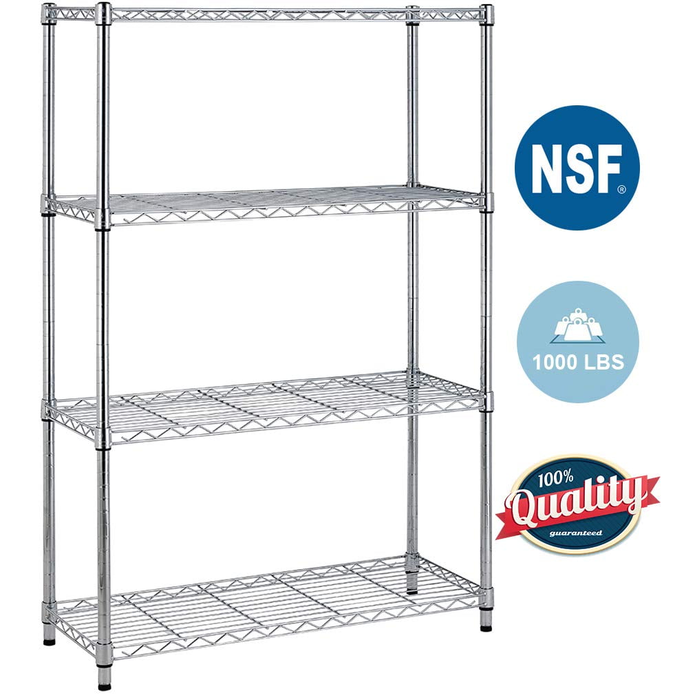 Coated with Silver Garage Classic Metal Steel Storage Rack Sturdy for use in Pantry Kitchen Living Room AOOU Shelf 4-Tier Shelving Unit 29” Extra Wide Wire Shelving for Large Storage 