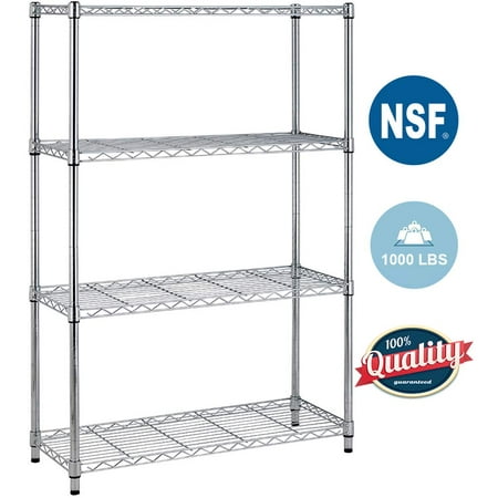 BestOffice 4 Shelf Wire Shelving,Height Adjustable Metal Shelving,for 1000 LBS Capacity,Chrome
