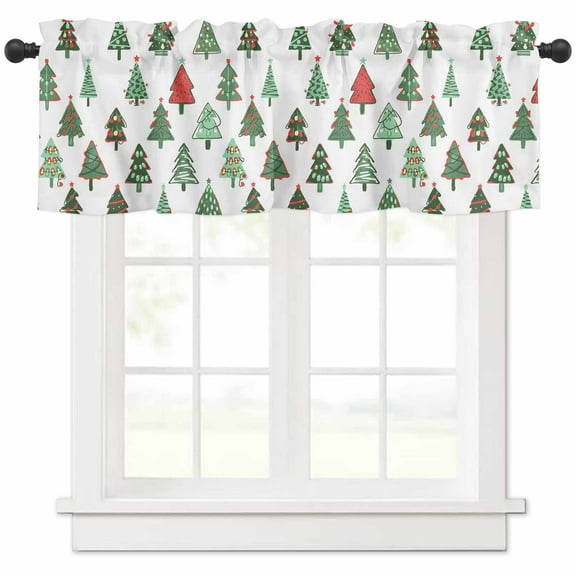Christmas Valances for Windows Farmhouse Kitchen Curtains Valances Rod Pocket Valance Curtains for Kitchen Windows Winter Xmas Trees Country Farmhouse Rustic Window Valances for Bathroom 42"x12"
