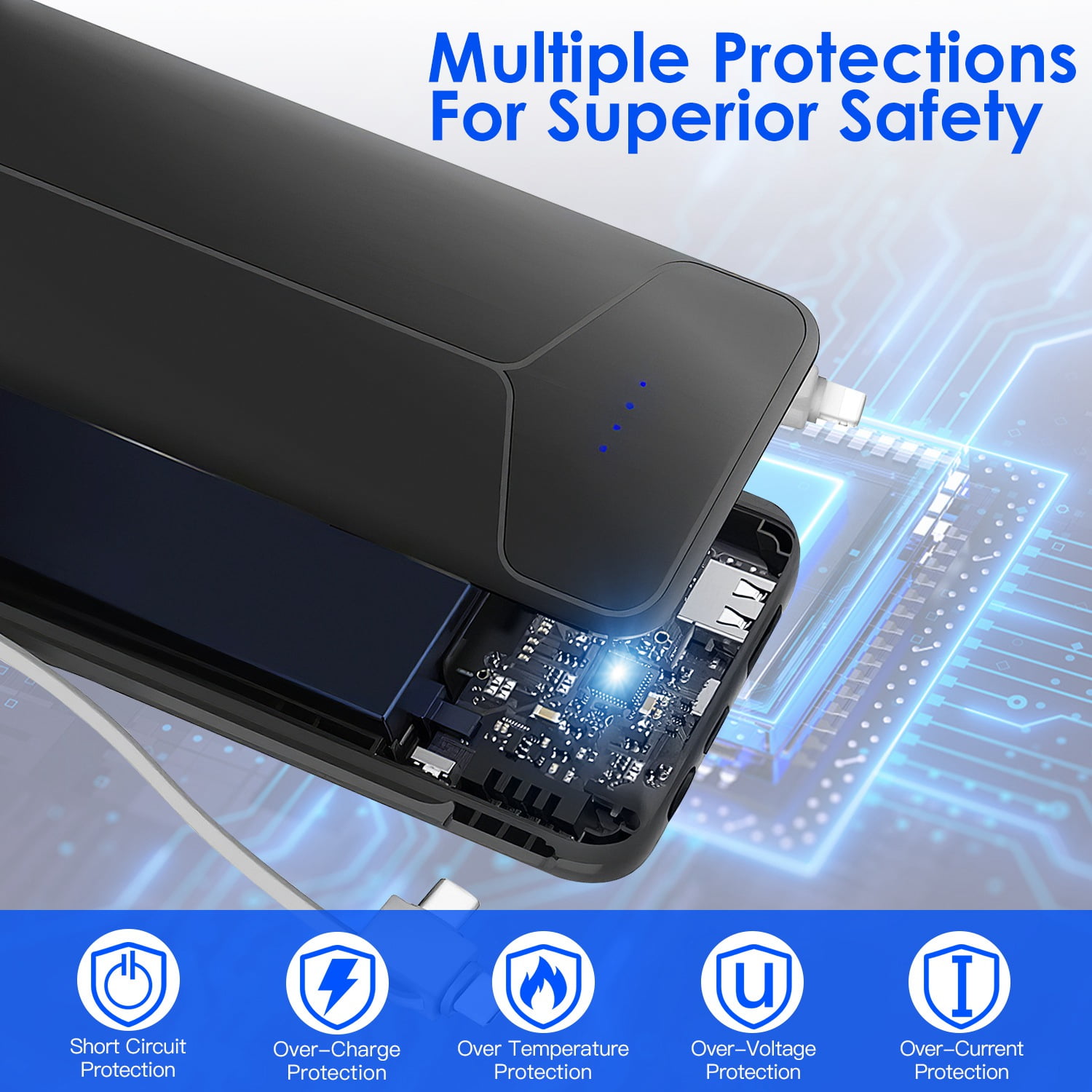 Cell Phone Portable Charger, iMounTEK External Battery Pack with Built-in Cables&AC Wall Plug, 10000mAh Power Bank, Black