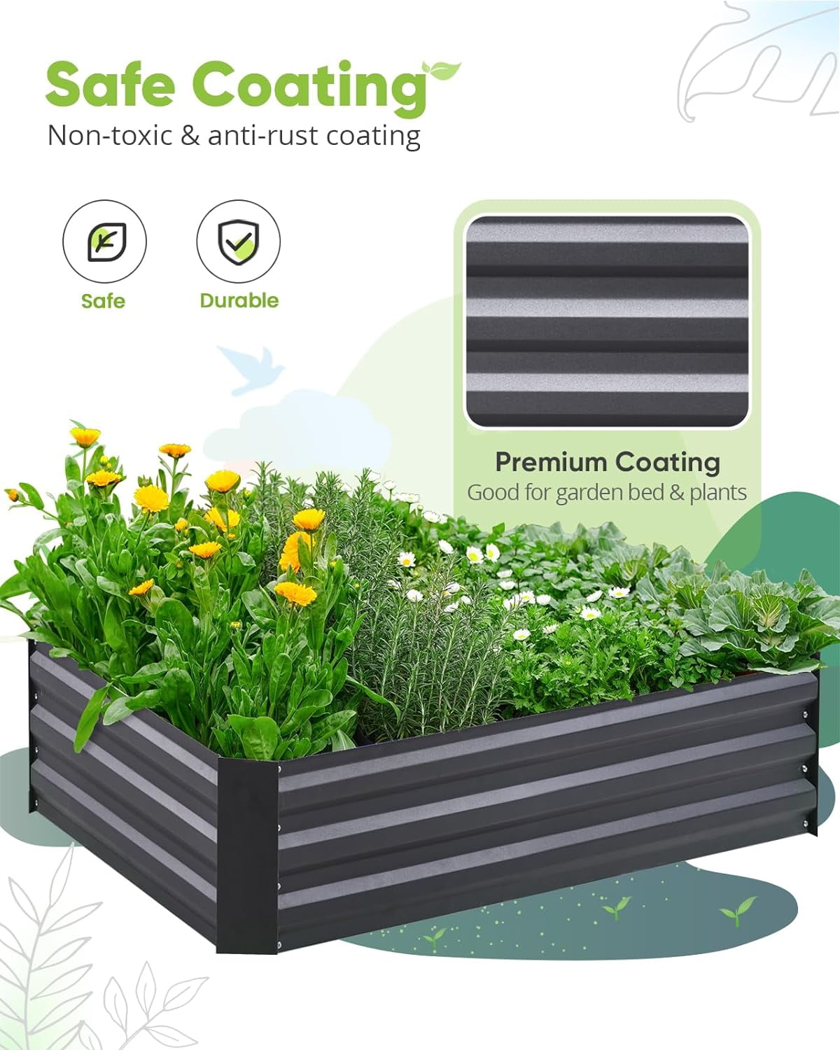 Quictent 4x3x1 ft Raised Garden Bed Extra-Thick Galvanized Steel Garden Bed Planter Kit Box with Greenhouse