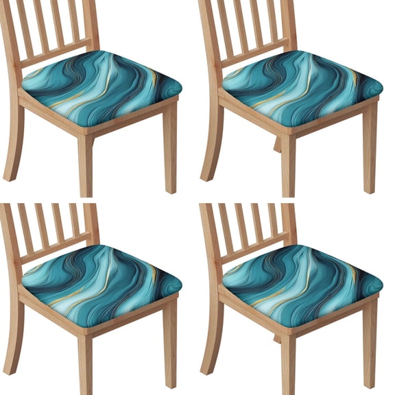 Teal Gold Marble Seat Covers for Dining Room Chairs Set Of 4,Stretch Printed Washable Chair Seat Cover with Elastic Ties and Button,Removable Waterproof Couch Cushion Covers
