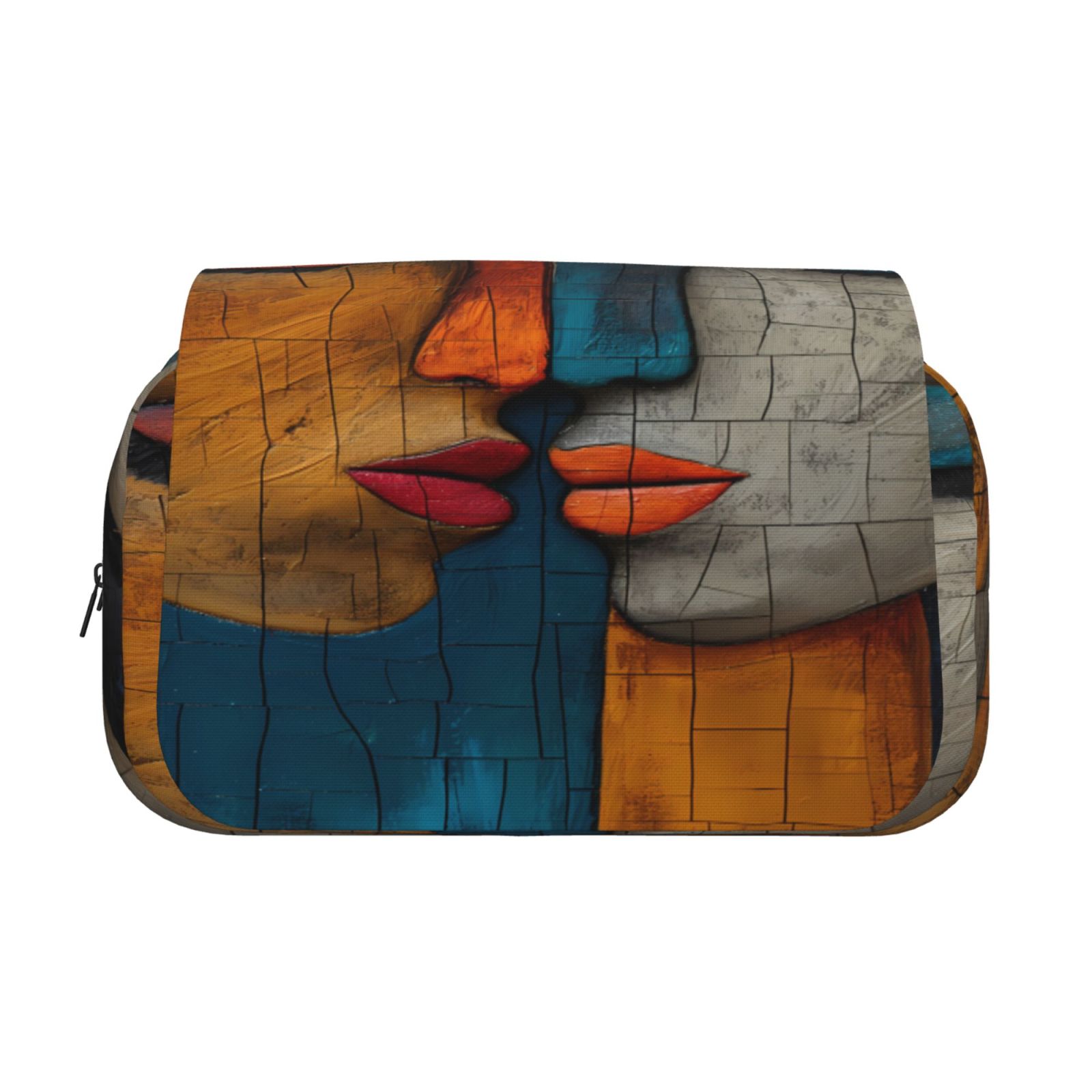 Rateoe Abstract Colorful Duality Pattern Double Clamshell Pen Case, Storage Organizer with Two Zipper Compartments– Holds Up to 50 Pencils & Pens