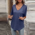 thumbnail image 2 of Lmnyox Womens Summer Hooded Shirt Fashion Solid Short Sleeve V Neck Blouses Casual Trendy Hoodies Tops for Women, 2 of 7