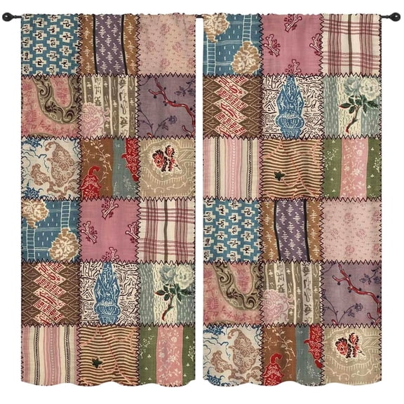 Curtains, Patchwork Pattern Window Drapes For Living Room And Bedroom,Curtains For Home Decor,115Cm