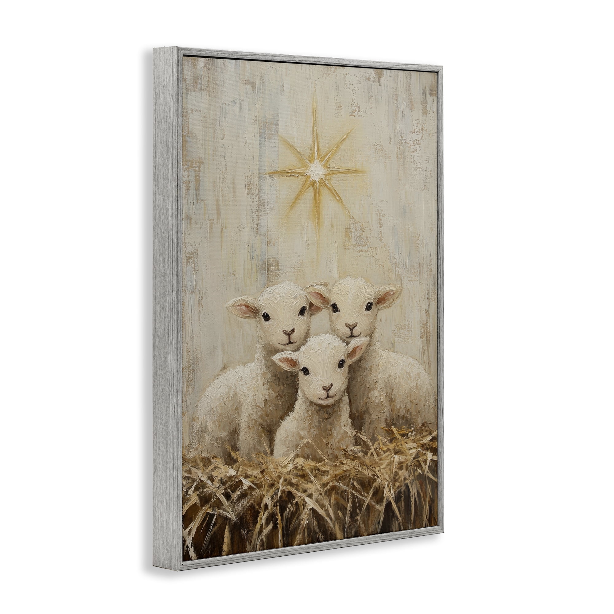 Christmas Lambs Trio Gray Framed Giclee Art, design by Petal Prints Design