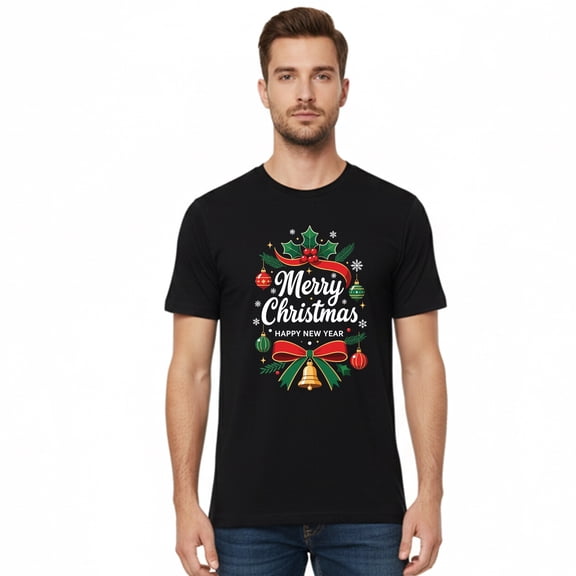 Gildan Men Merry Christmas Festive T-Shirt, Short Sleeve Funny Holiday Graphic Printed Black Tee S