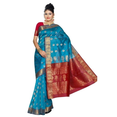 Blue and Red South Indian fancy Art Silk Sari Saree bellydance wrap