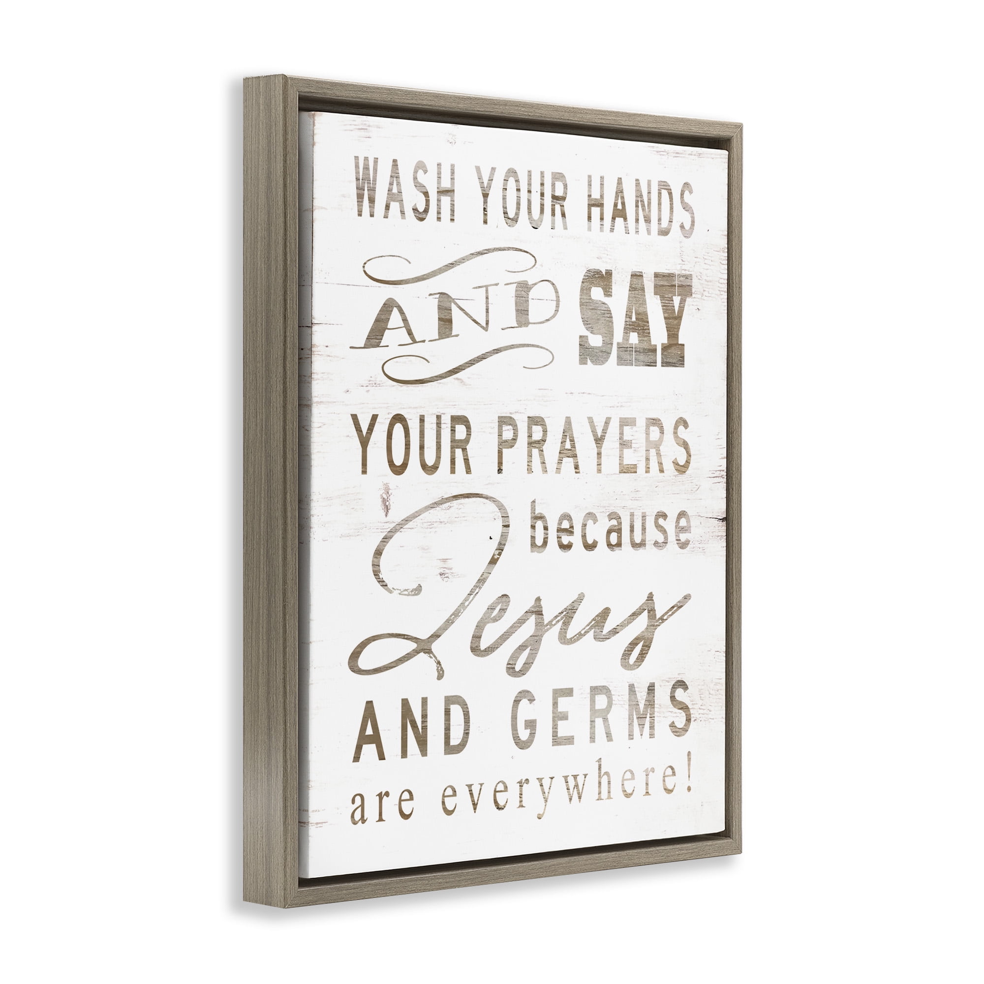 Stupell Industries Jesus & Germs Funny Hygiene Religious Painting Brown Floater Framed Canvas Art Print Wall Art, 17 x 21