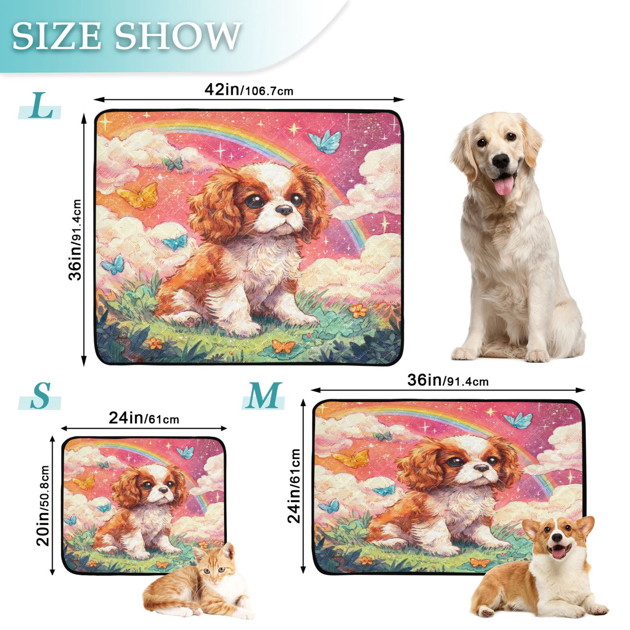 Qxltty King Charles Spaniel Cat litter Pads Pet Set of 2 Diaper Mats Center Anti-leakage Layer Absorbent Soft and Comfortable