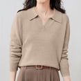thumbnail image 4 of Polo Pullover Sweater Oversized Sweaters Sweaters for Women Merino Wool Seamless Sweater Fall Winter Clothes Long Sleeve Soft Touch Funnel Lightweight Knit Basic Sweater Tops Khaki M, 4 of 8