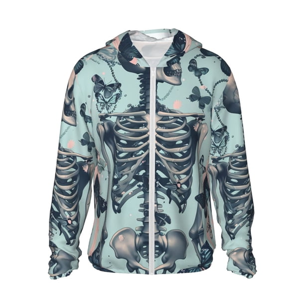 Fotbe Butterflies Skull Bows Chaqueta con Protección Solar UPF 50+ para Hombre y Mujer, Camisa con Capucha y Bolsillos-Medium