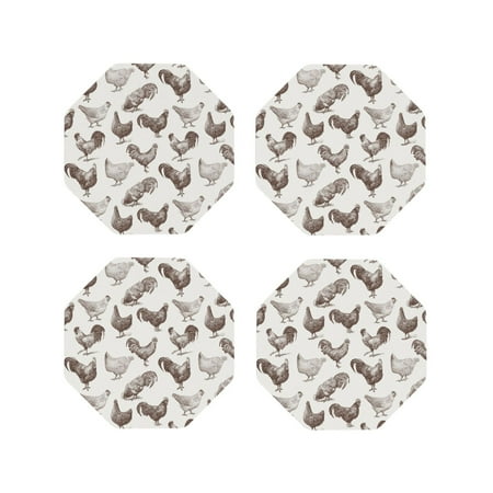 

Fuzoiu Chickens Print Leather Coasters Set Drink Coasters Set of 4 for Tabletop Protection Durable PVC Coasters Home Décor and Housewarming Gift-Octagon