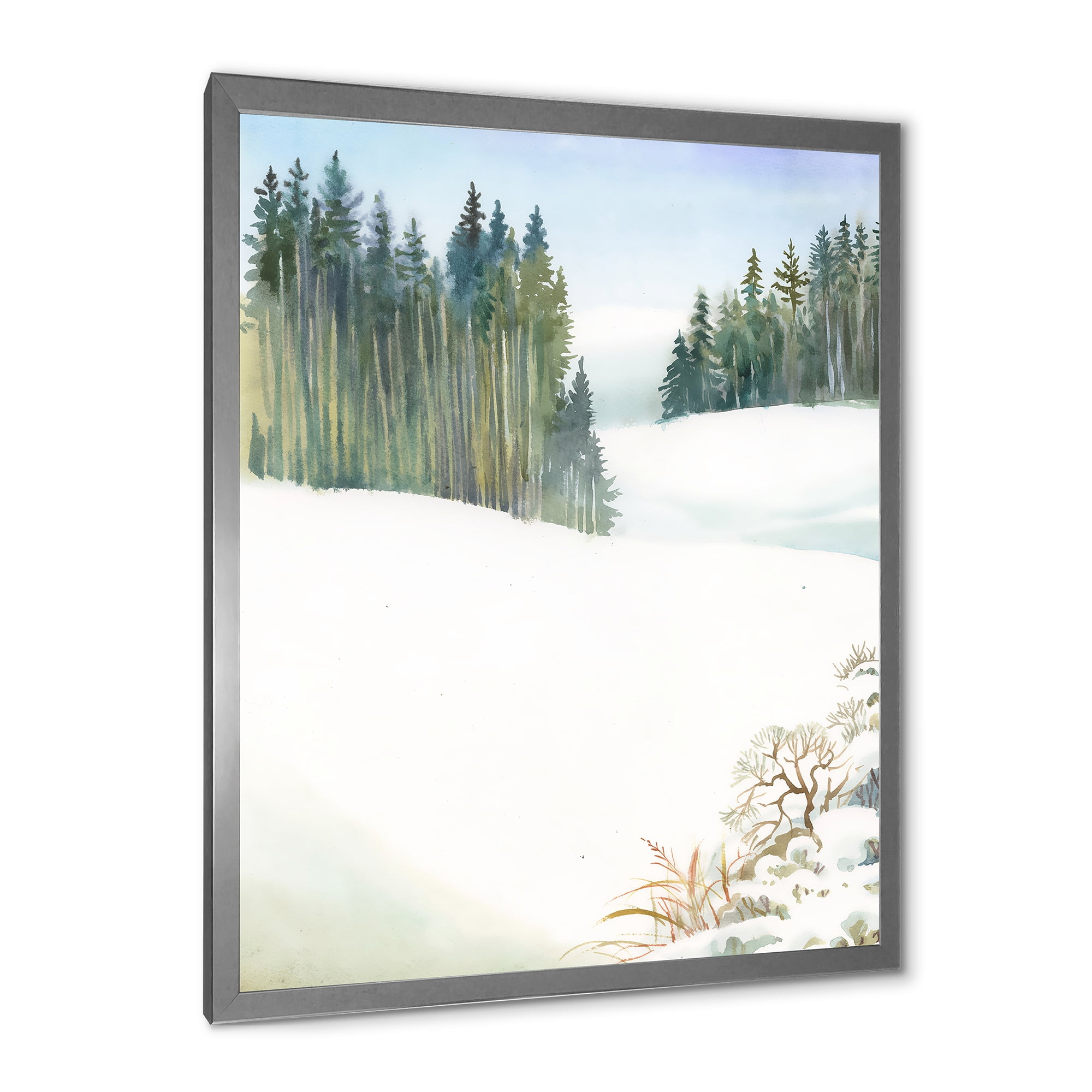 Designart 'Pine Forest In Snowy Winter Mountains' Traditional Framed Art Print