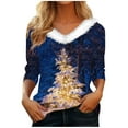 thumbnail image 2 of Lroveb Christmas Shirts for Women Holiday Tops Long Sleeve Faux V Neck T Shirt Xmas Tree Snowflakes Graphic Top Loose Blouse Graphic T Shirts, 2 of 4