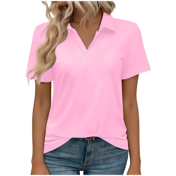 Womens Tops Under $10, Women's Shirts Cotton Short Sleeve V-Neck Collared Tops Golf Shirt Work Casual Summer Tee